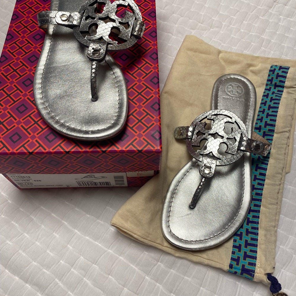 Tory Burch NIB with Bag Miller sandal Silver size 9.5